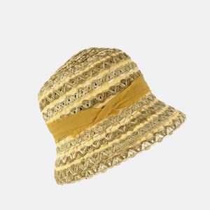 Raffia and Cotton Bucket Hat in Yellow