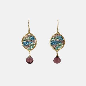 Beaded Earrings with Tourmaline Crystal Drop