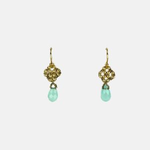 Woven Gold Earrings with Peruvian Calcite Drop
