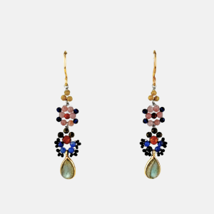 Long Floral Beaded Labradorite Drop Earrings