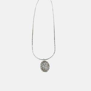 White Oval Druzy Necklace in Silver