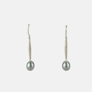Long Silver Tapers with Grey Pearl Earrings