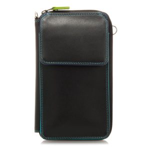 Zip Round Multi Purse with Shoulder Strap in Black Pace
