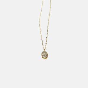 White Oval Druzy Necklace in Gold