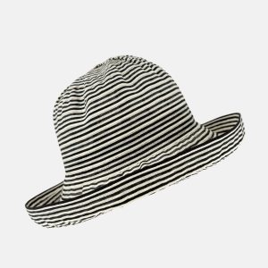 Black and Ivory Striped Cotton Blend Summer Hat