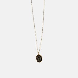Pewter Oval Druzy Necklace in Gold