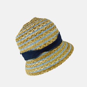 Carmen Raffia and Cotton Bucket Hat in Blue