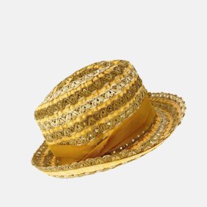 Raffia and Cotton Trilby Hat in Yellow