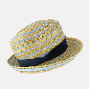 Raffia and Cotton Trilby in Blue
