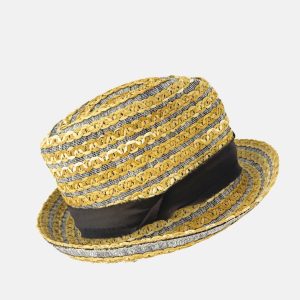 Raffia and Cotton Trilby Hat in Brown