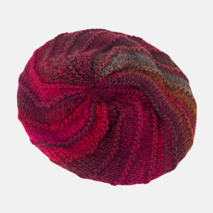 Striped Knit Beret with Flower