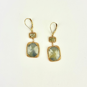Emerald Square Cut Double Drop Earrings