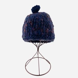 Beanie with Metallic Pom Pom in Navy