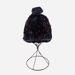 Beanie with Metallic Pom Pom in Black
