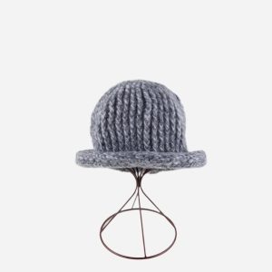 Metallic Beanie with Rolled Trim in Grey