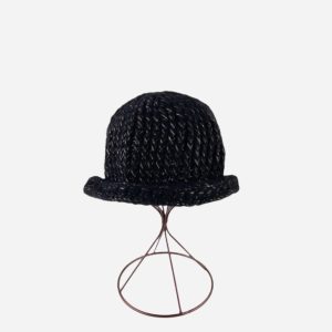 Metallic Beanie with Rolled Trim in Black