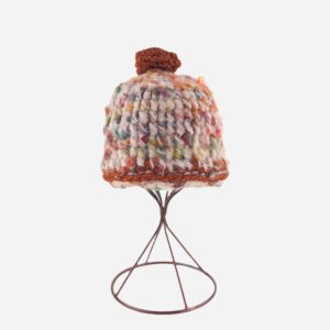 Beanie with Metallic Pom Pom in Orange