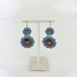 Purple and Blue Double Circle Drop Earrings