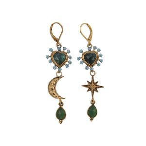 LUNA Asymmetrical Blue Tourmaline and Serpentine Drop Earrings