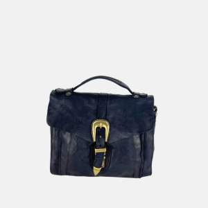 Campomaggi PORZIA Small Black Satchel Bag with Gold Buckle
