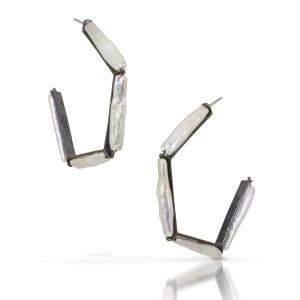 Large Pearl Angle Hoop Earrings