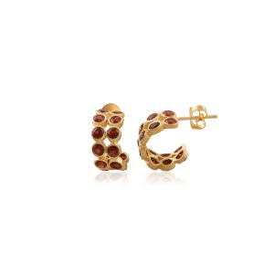 Garnet Huggie Hoop Earrings