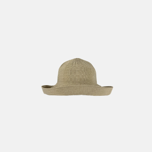 Beige Seersucker Wide Brim Floppy Hat