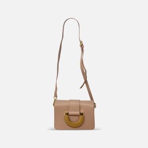 Small Flap Shoulder Bag with Leather Wrapped Buckle