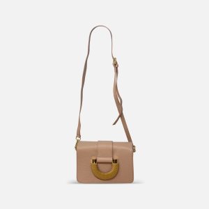 Small Flap Shoulder Bag with Leather Wrapped Buckle