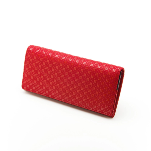 Long Deerskin Wallet Flower Lattice Red