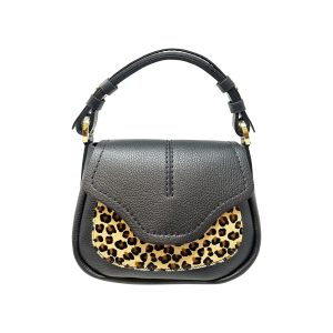CECILIA Small Top Handle Satchel in Black Leopard