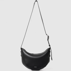 Large Black Leather Half Moon Bag