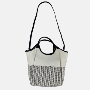 Black and White Leather and Raffia Two Way Tote