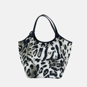 Large Silky Tote in Grey Snow Leopard Print