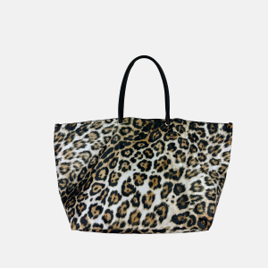 Silky Large Boat Tote in Large Leopard Print Black Trim
