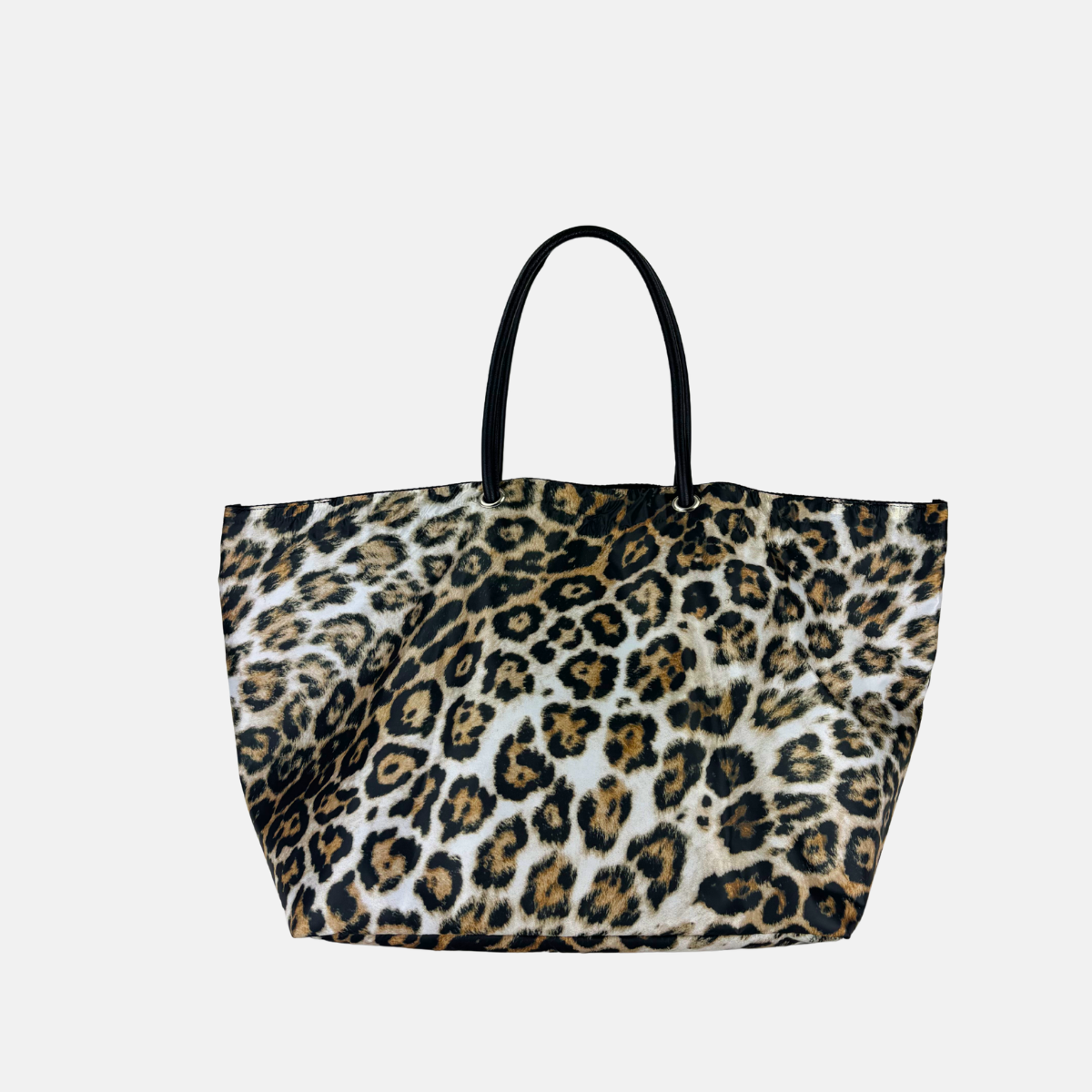 Silky Large Boat Tote in Large Leopard Print Black Trim