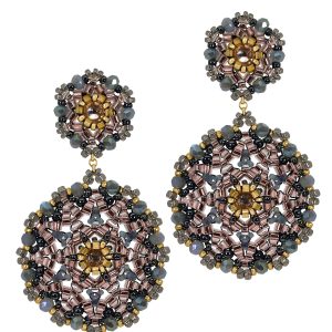 Silvery Blue Pink and Gold Circle Post Drop Earrings