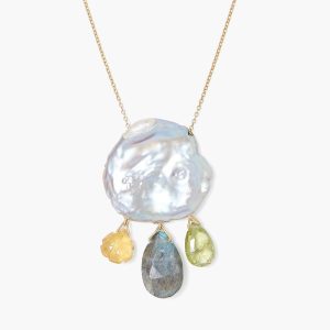 Grey Pearl and Floating Garnet Mix Necklace