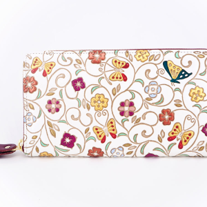 Butterfly and Golden Flowers Zippered Long Wallet
